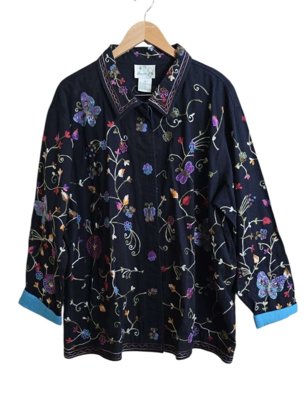 Vintage Quacker Factory Whimsical Beaded Butterfly Floral Colorful Jacket. 2X
